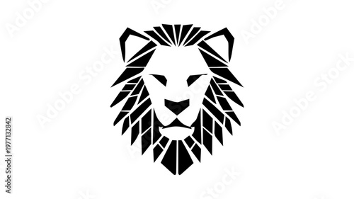 Foto Majestic lion head logo design, geometric stylized lion king icon isolated on wh
