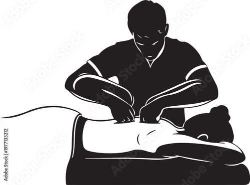 Professional massage therapist giving a back massage to a client