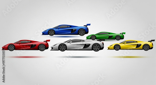 Collection of Five Sports Cars in Different Colors.