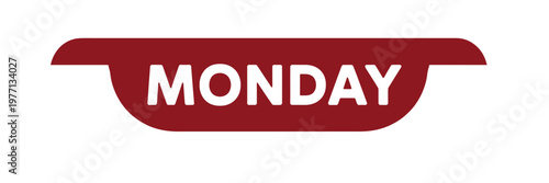 A red banner displays the word monday in large white capital letters