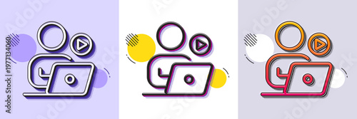 Video conference line icon. Halftone dotted pattern. Gradient icon with grain shadow. Online training sign. Start presentation symbol. Line video conference icon. Various designs. Vector