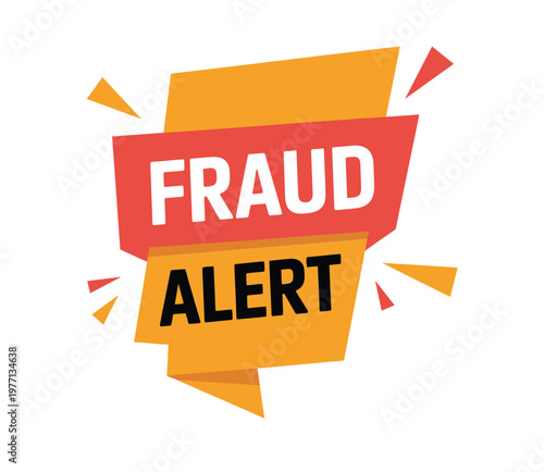 Fraud alert banner with vibrant colors and dynamic geometric shapes