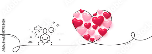 Yoga line icon. Continuous line big heart. Meditation pose sign. Relax body and mind symbol. 3d hearts in heart shaped loop. Yoga single line ribbon. Loop curve pattern. Vector