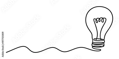 A single continuous line drawing of a light bulb representing a creative idea and innovation concept