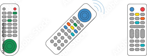 TV Remote Control Icon Set With Colorful Buttons And Signal Wave Vector