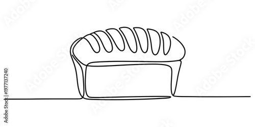 A continuous single line drawing of a loaf of bread showing the top crust with scoring patterns