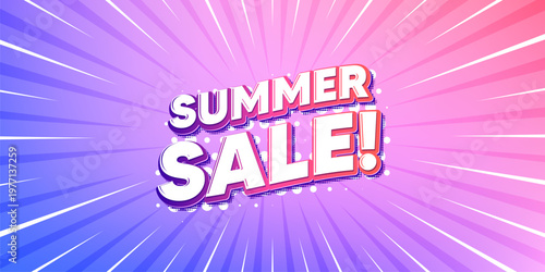 Summer sale sun rays gradient banner. Light burst background. Summer Sale tag. Special offer price sign. Advertising Discounts symbol. Gradient sun rays. Sunburst light. Vector