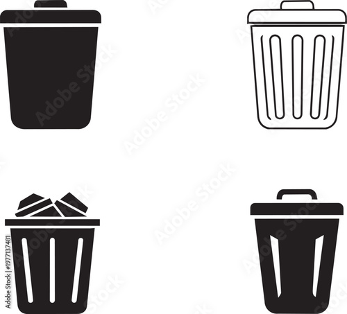 Black and white of four different coffee cups with steam hot beverage