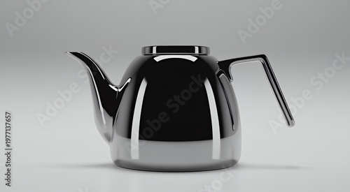 Sleek black teapot with a minimalist handle isolated on a plain white background, studio shot
