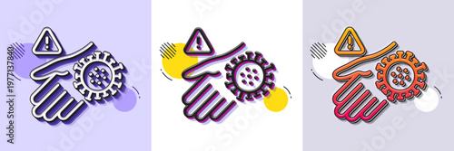 Wash hand line icon. Halftone dotted pattern. Gradient icon with grain shadow. Dont touch warning sign. Hygiene notification symbol. Line wash hand icon. Various designs. Vector