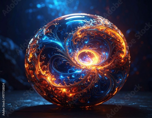 Ornate, glowing orb of swirling fire and ice