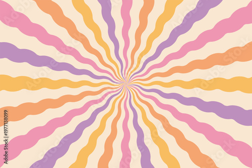 Groovy retro burst wavy sun rays background