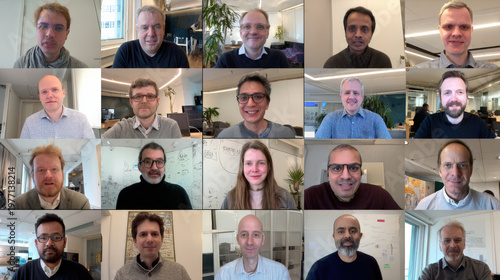 portrait of serious engineer positioned in lower left corner of frame