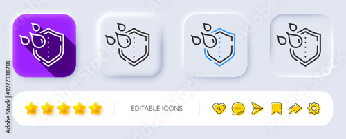 Waterproof line icon. Neumorphic, Flat shadow, 3d buttons. Water resistant sign. Drop protection symbol. Line waterproof icon. Social media icons. Vector