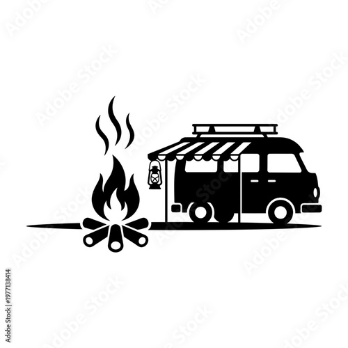 Vanlife bonfire camper silhouette