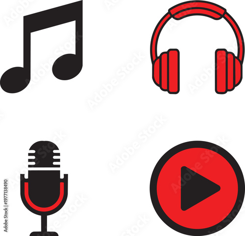 Black musical note, red prohibition circle with speaker red no entry symbol for sound red circle prohibition symbol