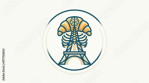 Surreal Logo of Eiffel Tower Combined With Spine and Croissant