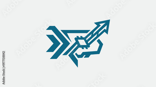 Abstract Tech Logo Design with Arrow and Chip