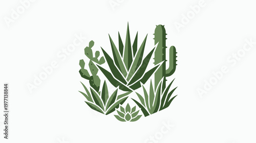 Minimalist Arrangement of Desert Plants in Green