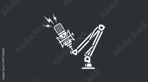 Podcast Microphone And Arm Graphic On Dark Background