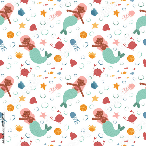 Vector illustration of a mermaid pattern. Pattern, mermaid, siren, wallpaper, seamless, textile, stationery