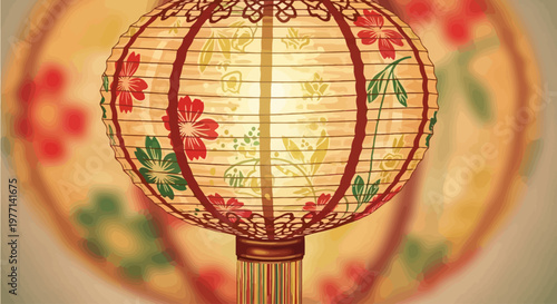 Vibrant Chinese Paper Lantern with Floral Patterns