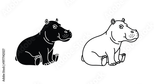 Hippopotamus Illustration: Cute Cartoons for Kids Vector