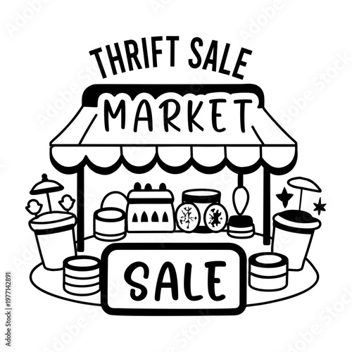 A glyph sticker featuring a thrift sale market 

