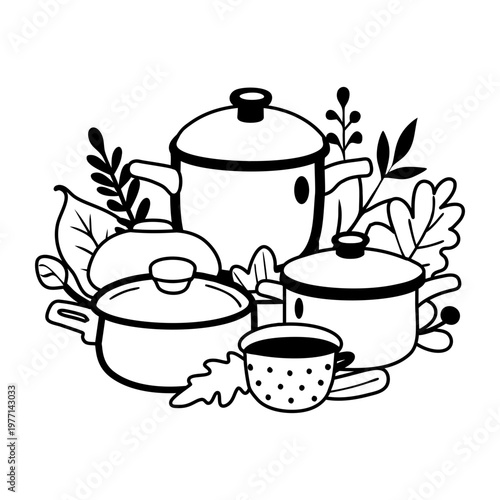 A glyph sticker of kitchenware items 

