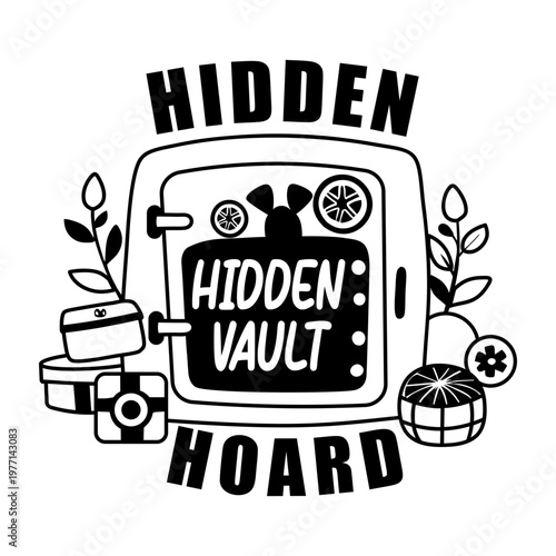 A glyph sticker featuring a hidden vault with various items surrounding it