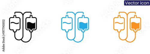 Blood bag transfusion icon set on white background for medical concepts