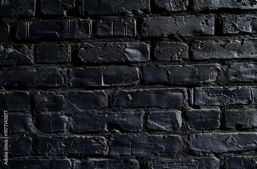 Photo of Old brick wall painted in black color. Background texture for backdrops or mapping