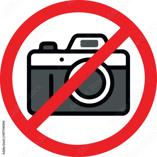 Isolated red and white forbidden symbol vector illustration with a no photography allowed circle icon and prohibited camera sign for a restricted area warning