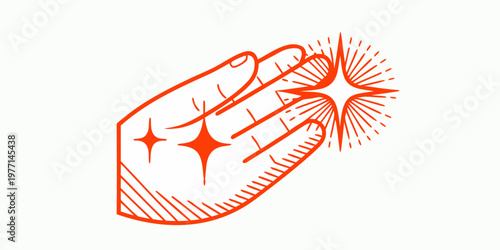 A red hand casting a magical spell with sparkling star effects