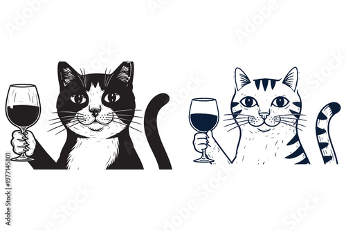 Whimsical cats with wine glasses a playful and artistic digital illustration
