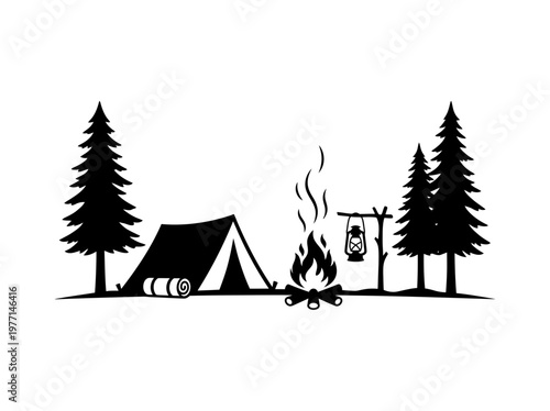 Bonfire on hilltop scenic silhouette vector illustration