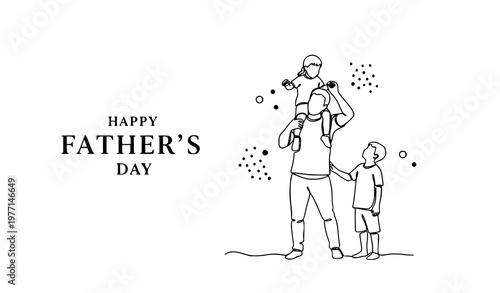 Minimal line art fathers day design with dad and children silhouette modern greeting layout
