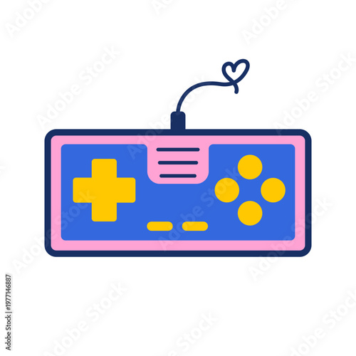 Sticker joystick and 2000 era equipment with distinct y2k fun. Aesthetic and 90s game culture vibrant scene featuring girl. Gamepad alongside stickers in pink for gamer.