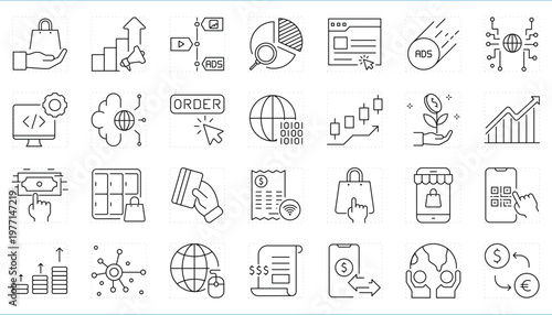 E-business related editable stroke line icons set.