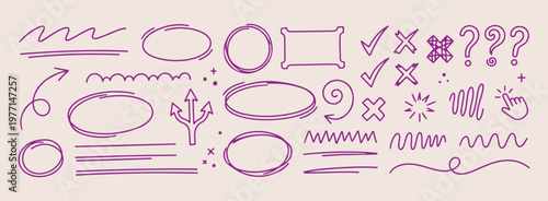 Purple Circle Shape Mix, Hand Drawn Graphic Element, Whimsical Border Line Drawing, Creative Layout Sketch Art, Aesthetic Purple Doodle Graphics, Versatile Design Shape Set, Playful Round Border Illus