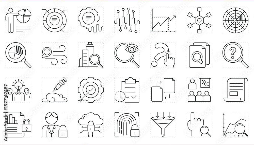 Fototapeta premium Investigation related editable stroke line icons set.