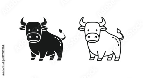 Yin Yang Bull Symbols: Balance & Harmony Icon Design Vector
