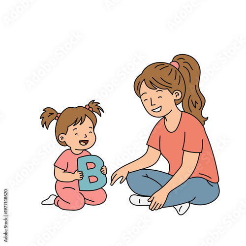 Mother Teaching Toddler Alphabet Letter