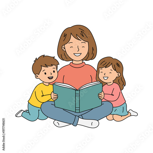 Mother Reading Storybook to Children