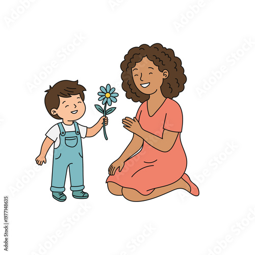 Little Boy Giving Flower to Mother