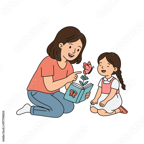 Mother Reading Storybook to Daughter