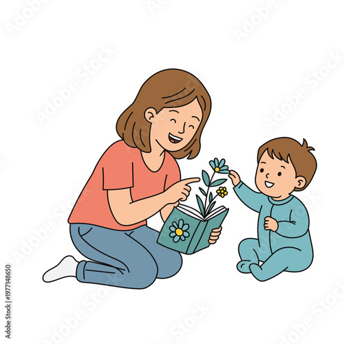 Mother Reading Book to Baby Illustration