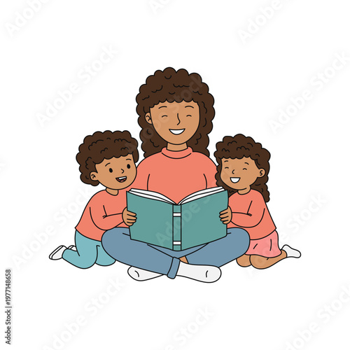 Mother Reading Book to Her Children