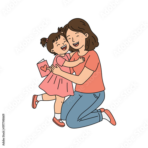 Mother and Daughter Hugging Illustration