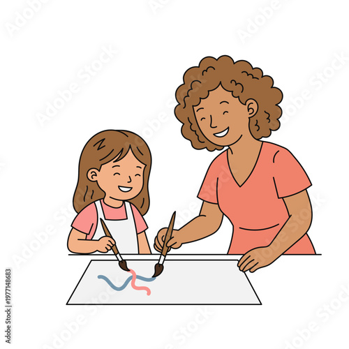 Mother and Daughter Painting Together